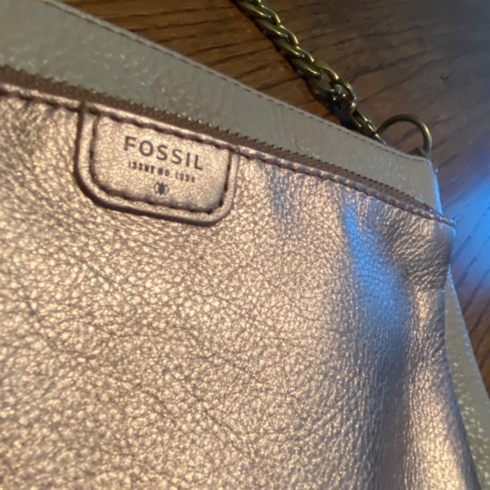 Fossil Vintage Leather Crossbody Purse, Cream and Bronze
